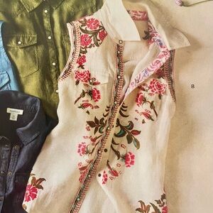 New! Willow Linen Floral Sleeveless Top Sundance Retail $128.